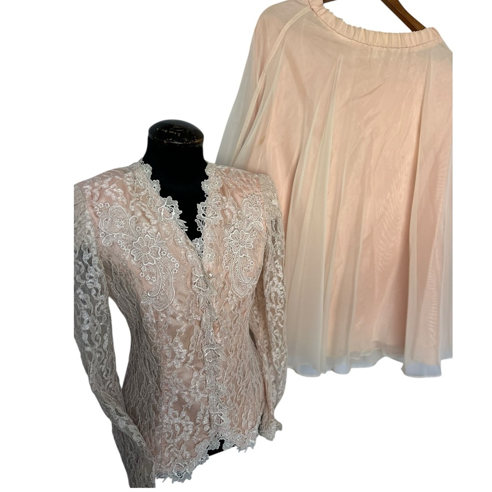 Lisa Michaels Blush Pink Peach 2 Pc Set Skirt Sz 8 Top Sz 10 Lace Lined Vintage